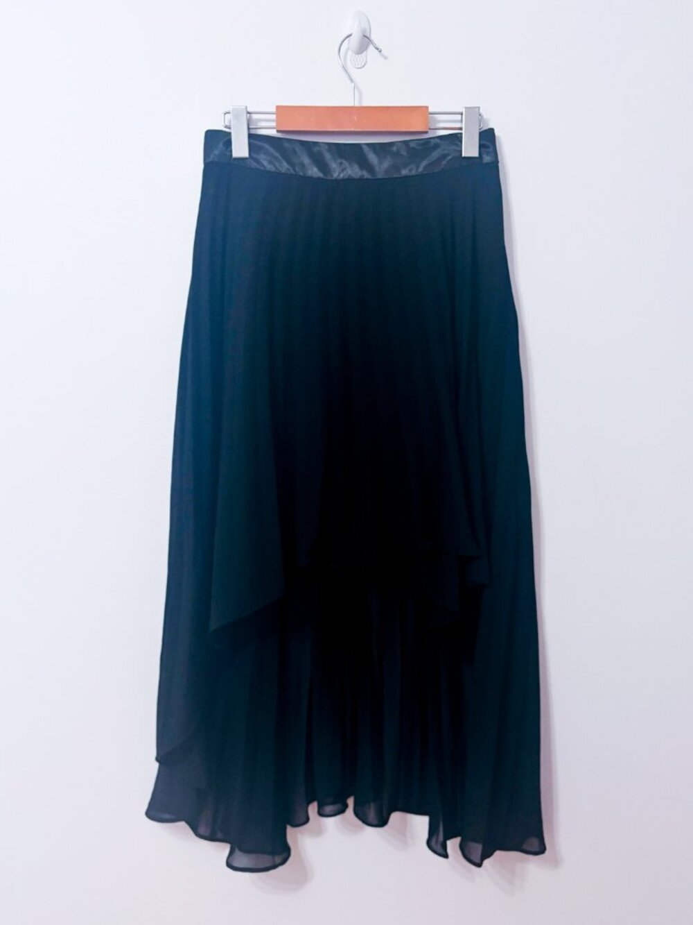 NO SECRETS Black Pleated High Low Chiffon Midi Maxi Skirt Size 42 IT